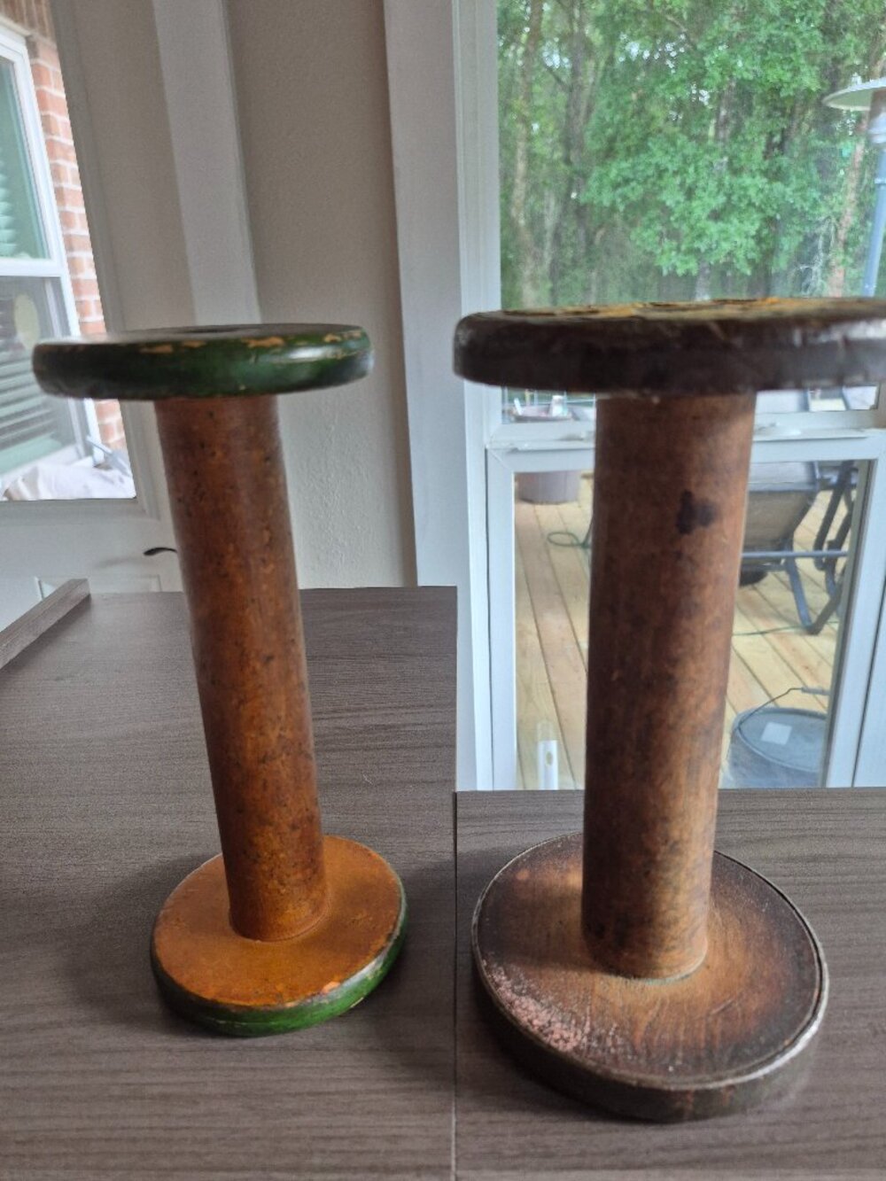 Antique wooden textile spools